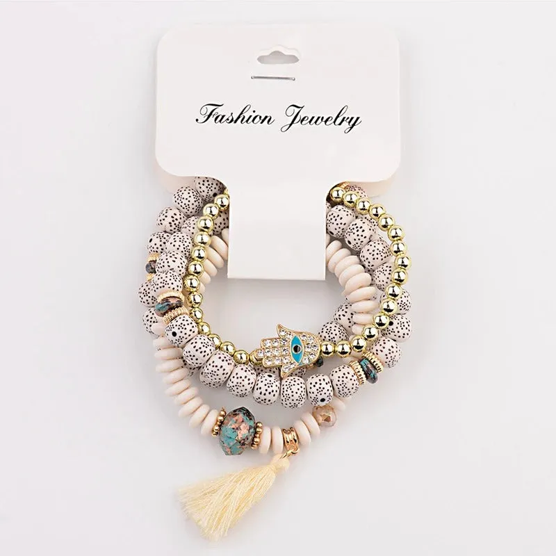 4Pcs Bohemian Tassel Beads Charm Bracelets Set