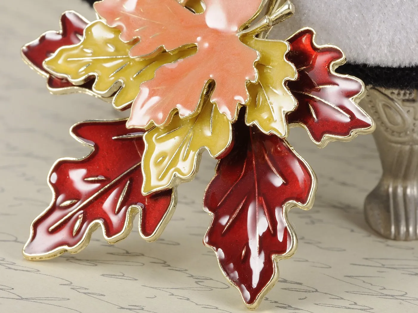 Alilang Golden Tone Metal Red Yellow Orange Enamel Maple Leaf Fashion Pin Brooch