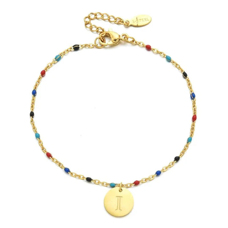 Bohemian Chic Colorful Beads Personalized A-Z Initial Charm Bracelets