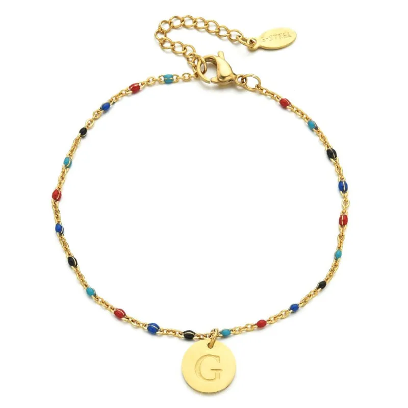 Bohemian Chic Colorful Beads Personalized A-Z Initial Charm Bracelets