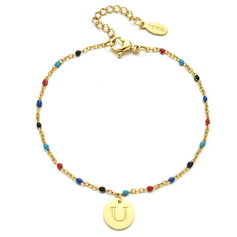 Bohemian Chic Colorful Beads Personalized A-Z Initial Charm Bracelets