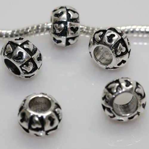 Charm With Hearts Carved out on Charm European Bead Compatible for Most European Snake Chain Bracelet