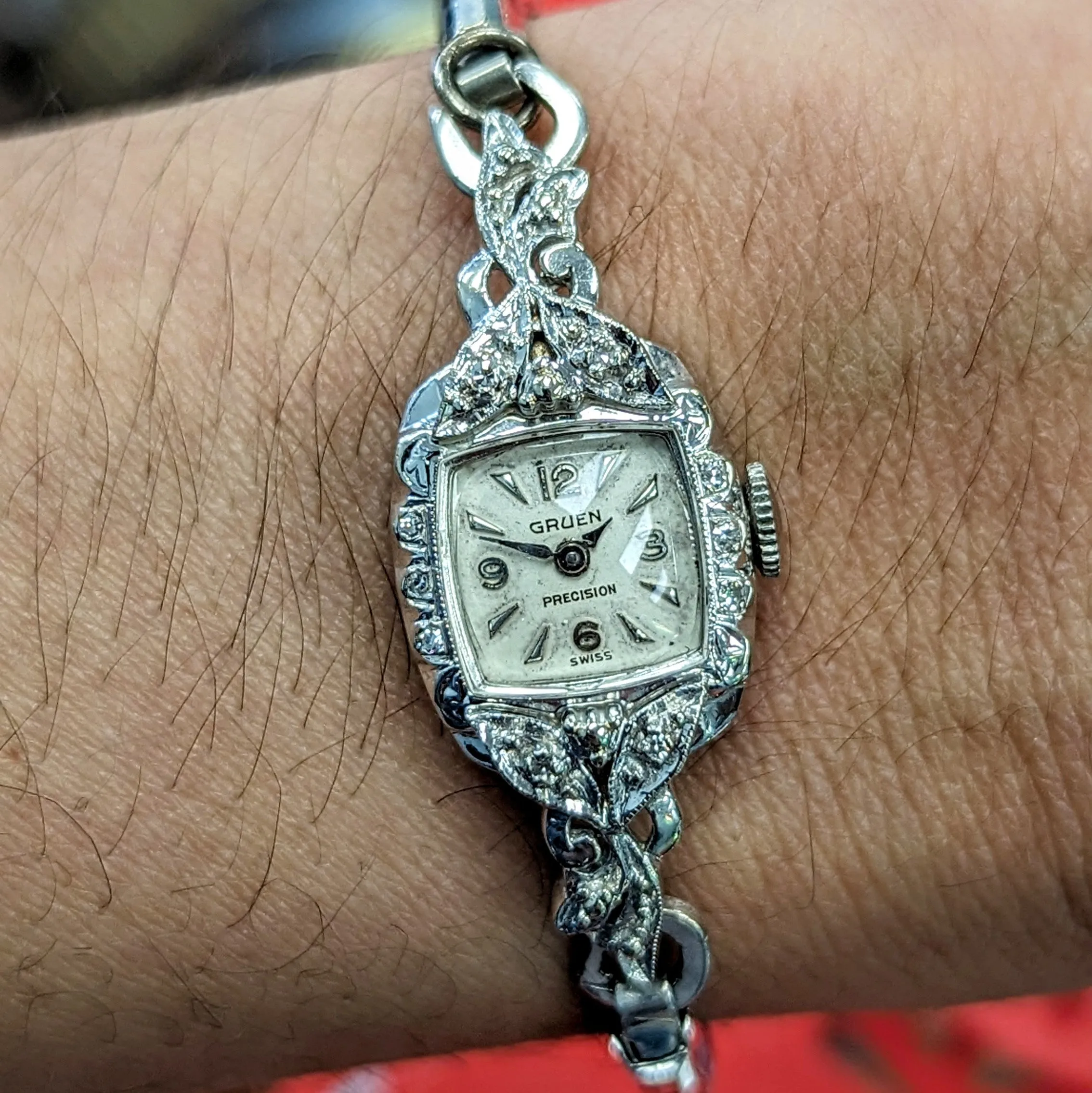 Ladies GRUEN Cocktail Watch 14K White GOLD Cal. 275 17 Jewels Vintage Wristwatch