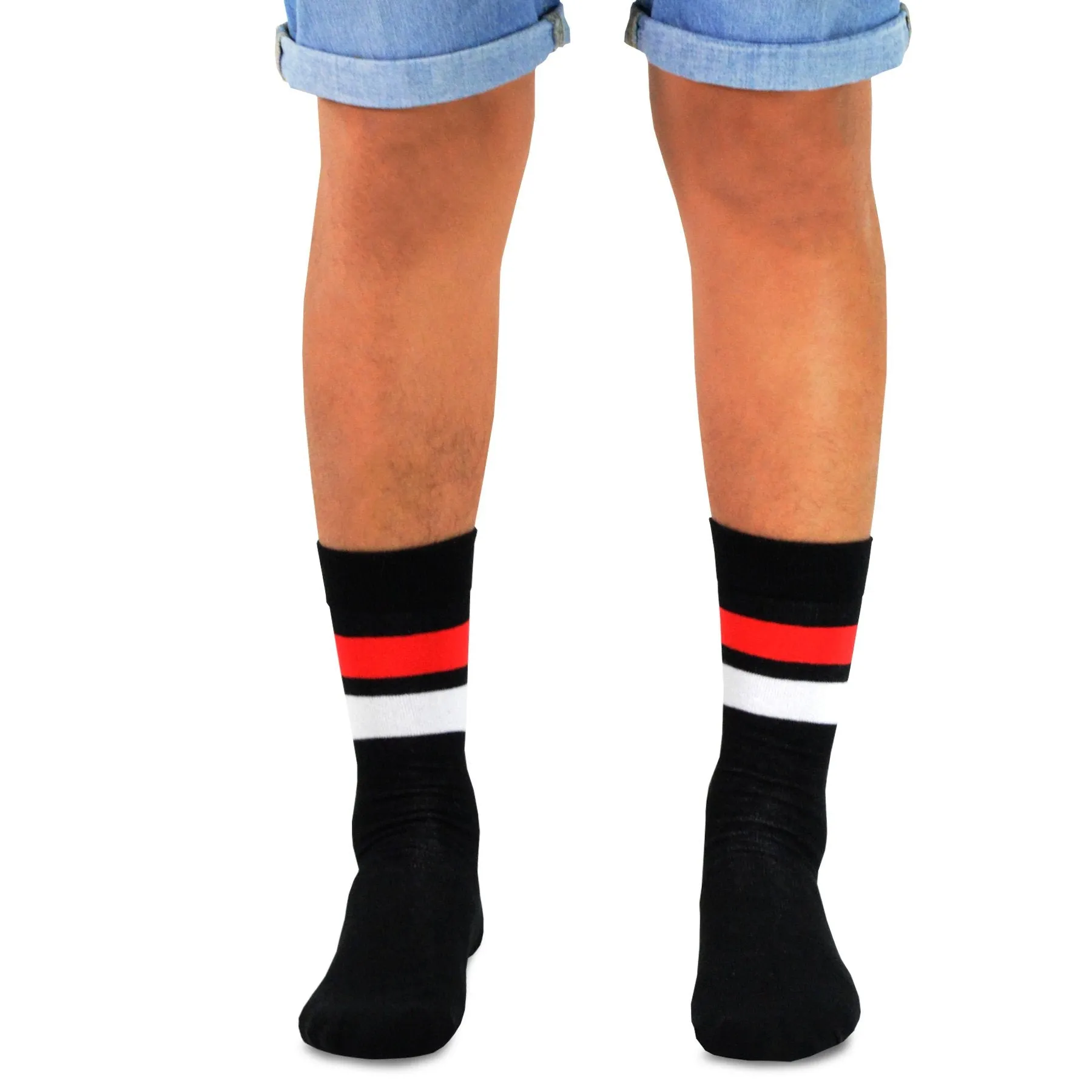 TeeHee Socks Men's Novelty Cotton Crew Skulls and Stripes 10-Pack (51055)