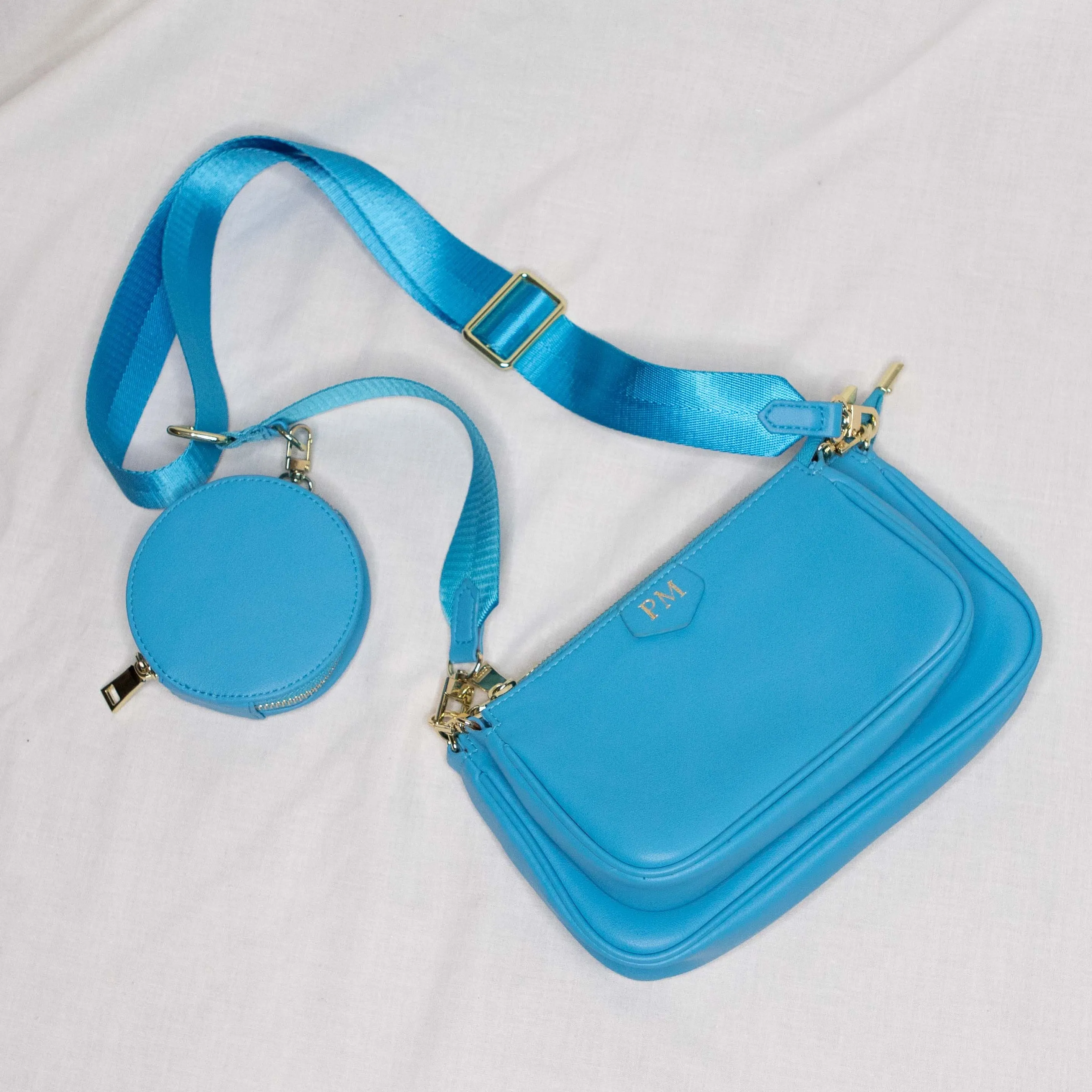 'Trento' Swimming Pool Blue Smooth Leather Crossbody Bag